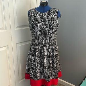 Black white and red stretch fit and flare Dress